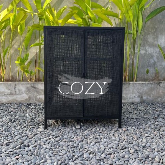 Rattan Wardrobe 93 x 45 x 120 BLACK