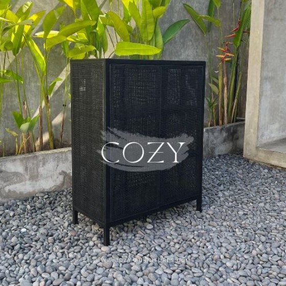 Rattan Wardrobe 93 x 45 x 120 BLACK